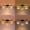 3 Lights Down Lighting Ceiling Light Rustic Style Glass Semi Ceiling Mount Lamp for Bedroom