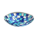 Mosaic Bowl Shape Ceiling Light Single Light Glass Flush Mount Light in Blue for Bedroom