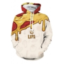 Funny Unique Pizza Letter IS LIFE Printed Long Sleeve Relaxed Drawstring Hoodie