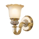 White Flower Shade Sconce Light 1 Light Elegant Style Metal Wall Lamp with Carved Arm for Foyer