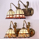 Bell Living Room Sconce Light Stained Glass 2 Lights Tiffany Style Wall Lamp with Mermaid Decoration