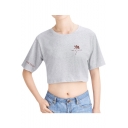 Hot Fashion Floral Letter THE TOUR Print Short Sleeve Cropped T-Shirt