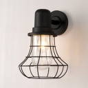 Gourd Sconce Wall Light for Restaurant Hallway Rustic Wire Cage Shade One Light Wall Lamp in Black