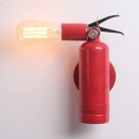 Antique Style Red Wall Lamp with Fire Extinguisher Shape Single Light Metal Wall Sconce for Bedroom