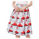 Lovely Allover Cartoon Girl Pattern Retro Vintage Midi A-Line Swing Skirt