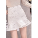 Girls Chic Pattern Tweed Ruffled Mini Fishtail Skirt