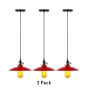 Industrial Saucer Shade Pendant Lamp 3 Pack 1 Light Metal Ceiling Light Fixture in Red for Shop