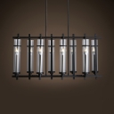Black Cylinder Shade Island Pendant 8 Lights Industrial Metal and Clear Glass Island Light for Kitchen Bar