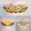 3 Lights Flush Mounted Light Rustic Style Stained Glass Light Fixture for Restaurant