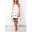 Summer New Stylish Polka Dot Printed Holiday Asymmetrical Strap Dress