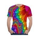 Summer Unique 3D Colorful Printed Round Neck Short Sleeve Basic T-Shirt For Men