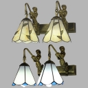 Bathroom Cone Wall Light with Mermaid Decoration Glass 2 Lights Tiffany Style Wall Sconce