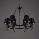 Flared Chandelier Lamp Living Room 6 Lights Vintage Metal Hanging Lamp in Black