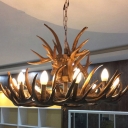 Rustic Style Deer Horn Chandelier 9 Lights Resin Hanging Light for Dining Room Living Room