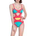 Summer Unique Awesome Colorblock Sexy Cut Out One Piece Swimsuit for Women