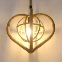Beige Heart Shape Hanging Light Single Light Rustic Style Rope Pendant Lighting for Restaurant