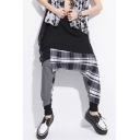 Cool Street Style Plaid Patchwork Dropped-Crotch Casual Baggy Harem Pants for Women