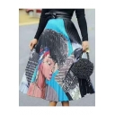 Street Fashion Cool Girl Printed Midi A-Line Pleated Skirt