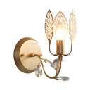 Dining Room Leaf Shape Wall Light Metal 1 Light Antique Style Gold Sconce Light with Clear Crystal Decoration