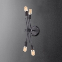 Industrial Style Open Bulb Wall Light 4 Lights Metal Sconce Wall Light in Black/Chrome for Bar