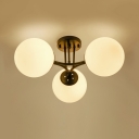 Frosted Glass Metal Semi Flush Ceiling Light White Globe Shade 3/6 Lights Contemporary Light Fixture for Dining Room