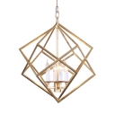 Candle Shape Dining Room Chandelier with Metal Cage 4 Lights Vintage Style Ceiling Light in Gold