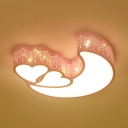 Moon and Heart Shape Light Fixture Lovely White/Stepless Dimming LED Ceiling Mount Light in White/Pink for Child Room