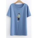 Cartoon Figure Simple Pattern Short Sleeve Relaxed Fit T-Shirt