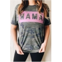 MAMA Letter Army Green Camouflage Round Neck Short Sleeve Tee