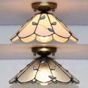 1 Light Cone Ceiling Light Tiffany Style Rustic White/Clear Glass Flush Light for Bedroom