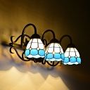 Tiffany Style Dome Wall Light Stained Glass 3 Lights White and Blue Sconce Light for Bathroom