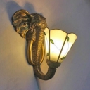1 Light Leaf Wall Light with Elephant Decoration Tiffany Style Glass Sconce Lamp for Study Room