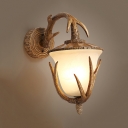 Resin and Glass Antlers Wall Sconce Single Light Antique Style Wall Light for Dining Room Living Room