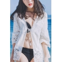 Womens Fashion Hollow Out White Beach Sunscreen Cardigan Coat Cover Up Swimwear