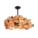 Round Semi Flush Light with Orange Flower Decoration Industrial Metal Semi Flush Mount for Restaurant