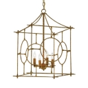 Restaurant Candle Chandelier with Metal Cage 4 Lights Antique Style Light Fixture in Antique Gold/Antique Silver