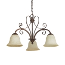 Glass and Metal Pendant Light 3 Lights Vintage Style Bell Shade Chandelier for Bedroom Hallway