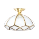 Frosted Glass Polyhedron Flush Ceiling Light 1 Light Antique Style Overhead Light for Bedroom
