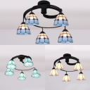 Rustic Style Semi Ceiling Mount Light 5 Lights Clear/White/Blue Glass Ceiling Lamp for Hotel