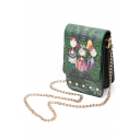 New Collection Figure floral Printed Green Crossbody Phone Wallet