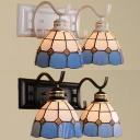 Mediterranean Style Dome Wall Light Stained Glass 2 Lights Black/White Sconce Light for Hallway