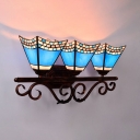 Hotel Restaurant Conical Wall Light Glass 3 Lights Mediterranean Style Blue Wall Sconce