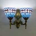 2 Lights Dome Wall Sconce Tiffany Style Rustic Stained Glass Sconce Light for Bedroom