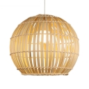 Single Light Globe Ceiling Light Antique Style Wood Pendant Lighting in Beige for Kitchen Hallway