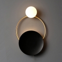 Living Room Round Sconce Light with White Globe Shape Metal Frosted Glass 2 Lights Modern Sconce Lamp