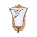 Antique Style White Shade Sconce Light 1 Light Metal Glass Wall Lamp for Bedroom Hotel Restaurant