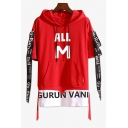 New Popular Letter ALL M Print Cool Ribbon Short Sleeve Hooded Fake Two-Piece T-Shirt