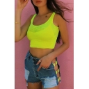 Girls Summer Hot Fashion Solid Color Scoop Neck Sleeveless Sport Slim Fit Crop Tank Top