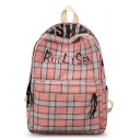 Stylish Plaid Letter Pattern Canvas School Bag Backpack 28*12*40 CM