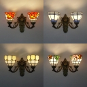 Living Room Cone Wall Sconce Stained Glass 2 Lights Tiffany Style Rustic Wall Lamp